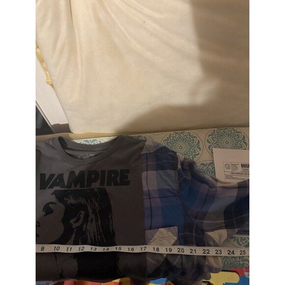 Reworked Upcycle Grunge Oversize Crop Olivia Rodrigo Flannel Sweater M/L - Picture 3 of 4